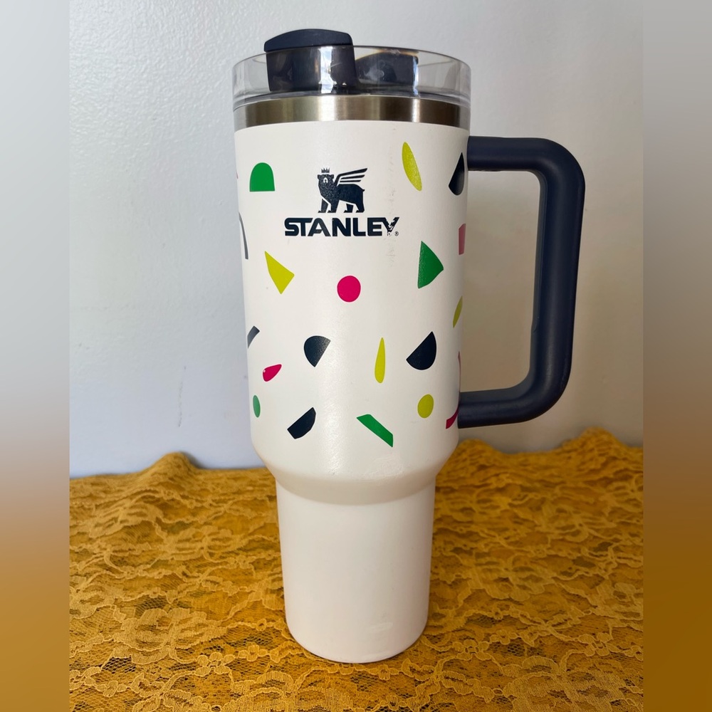 Stanley White Tumbler with Colorful Geometric Design